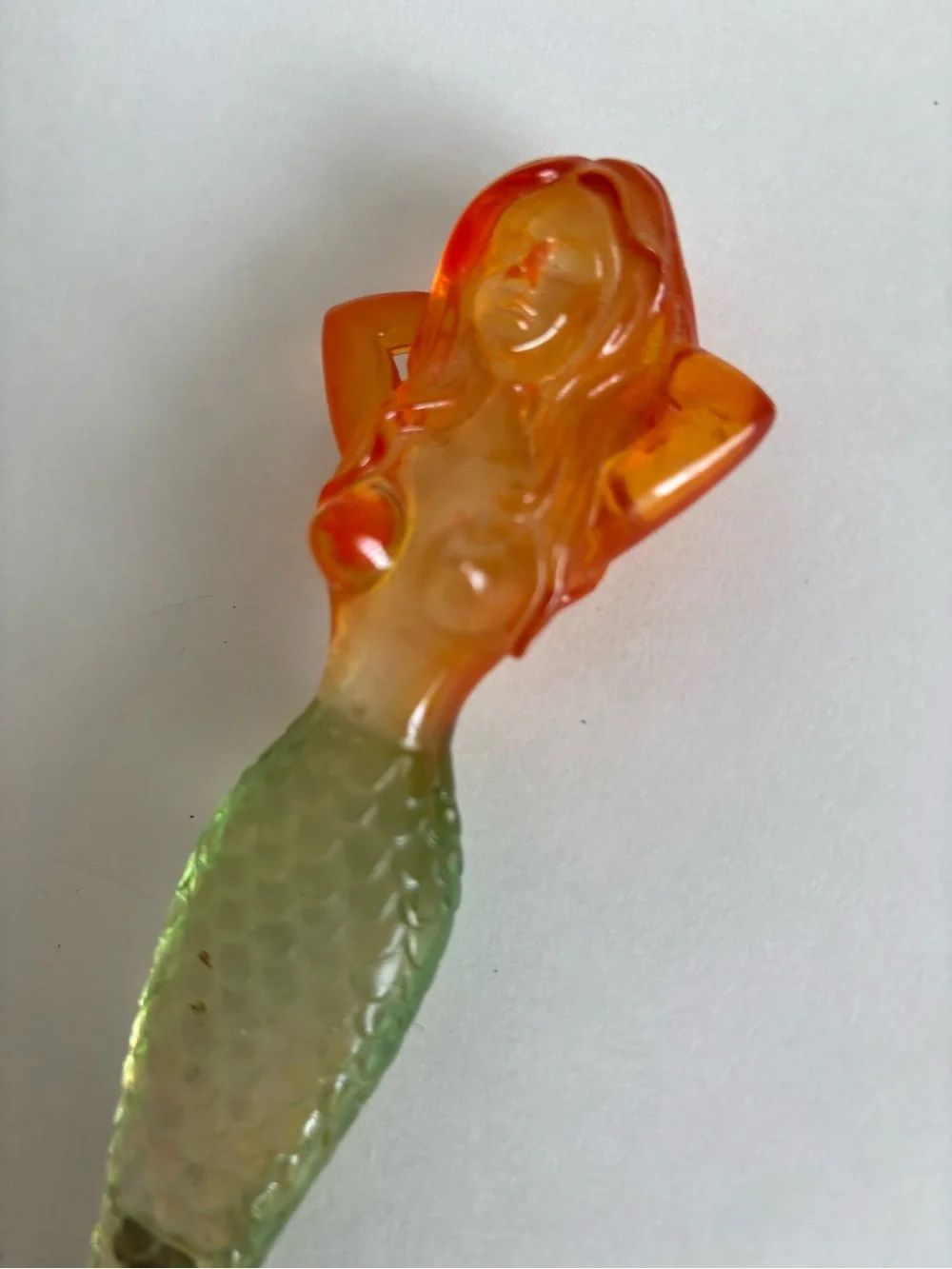 Curvy Mermaid Vintage Bottle Opener Green Orange Iridescent Lucite